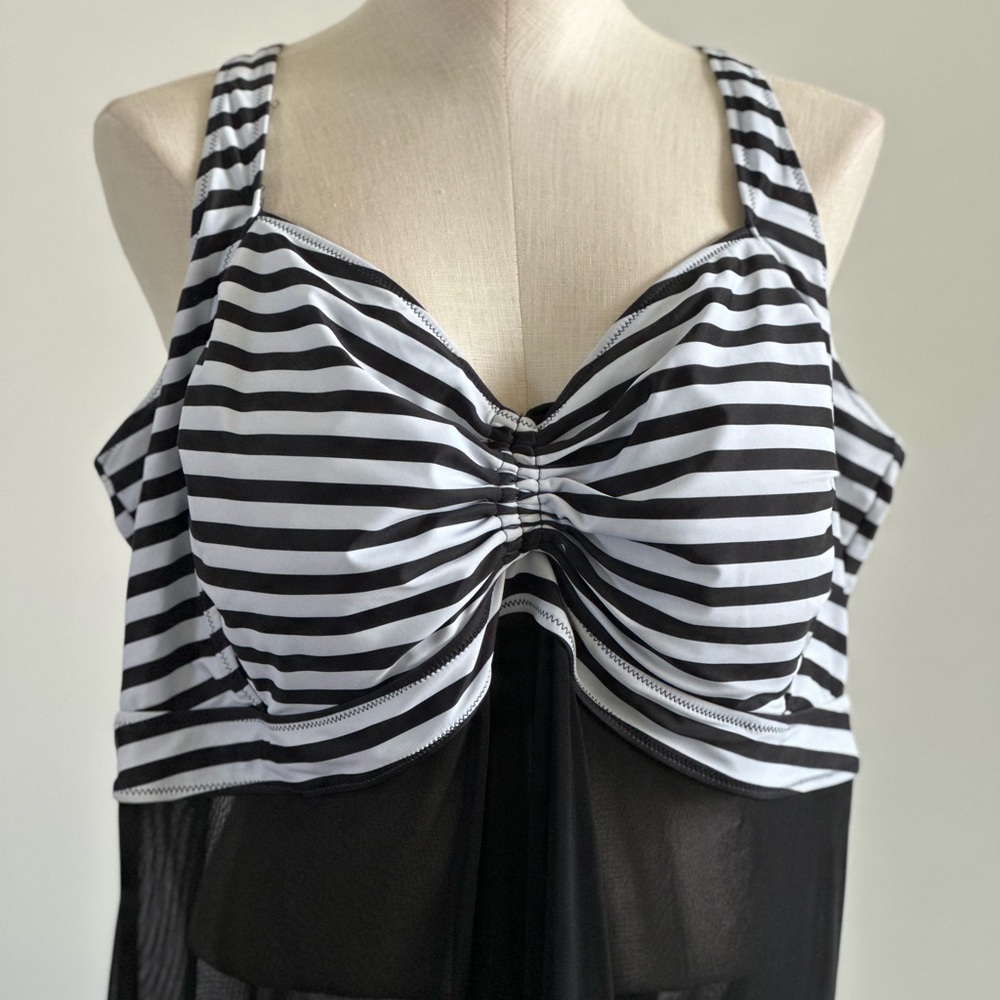 Swim Black and White Striped Halter Top